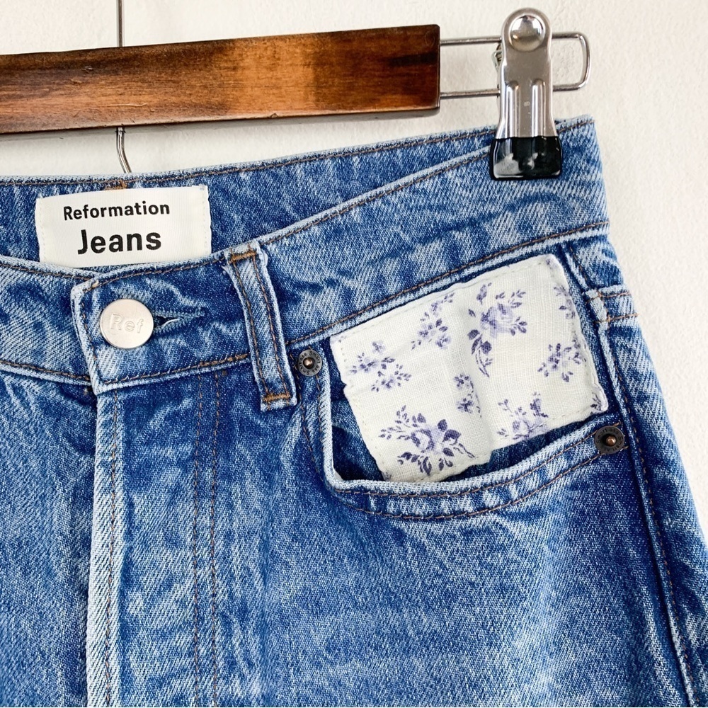 Reformation Floral Patchwork High Waist Button Fly Jeans Sz 23 - Picture 5 of 12